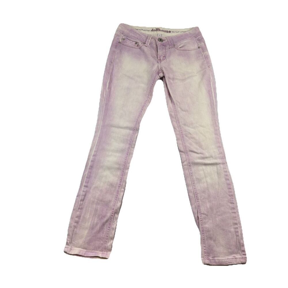 Vintage Y2K Dollhouse Skinny Jeans Womens 1 Pink Acid Wash 5 Pocket